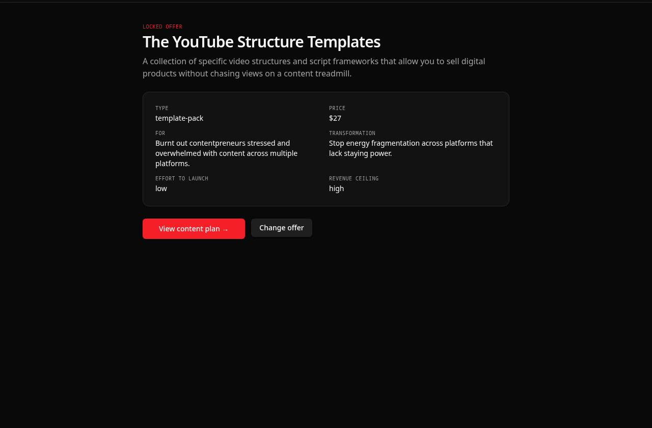 Contentpreneur offer options generated from the creator's positioning